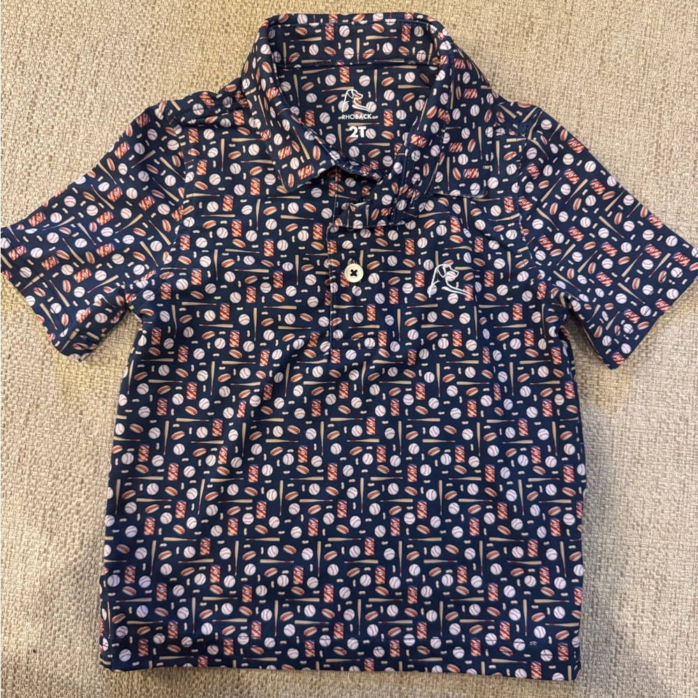 Rhoback Kids Polo in Navy with Red and White Pattern
